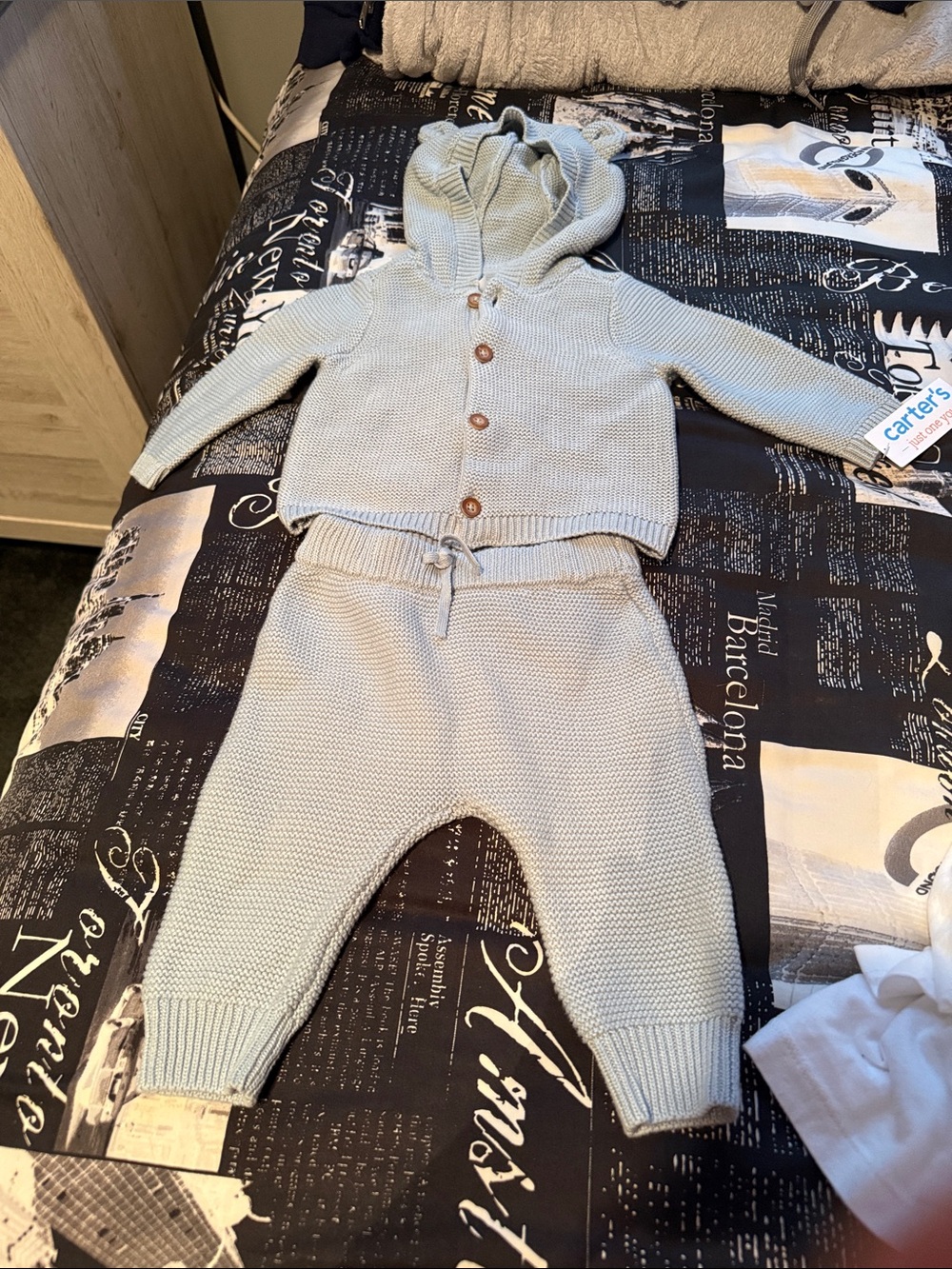 Carter's Light blue Knit Hoodie & Drawstring Joggers Set